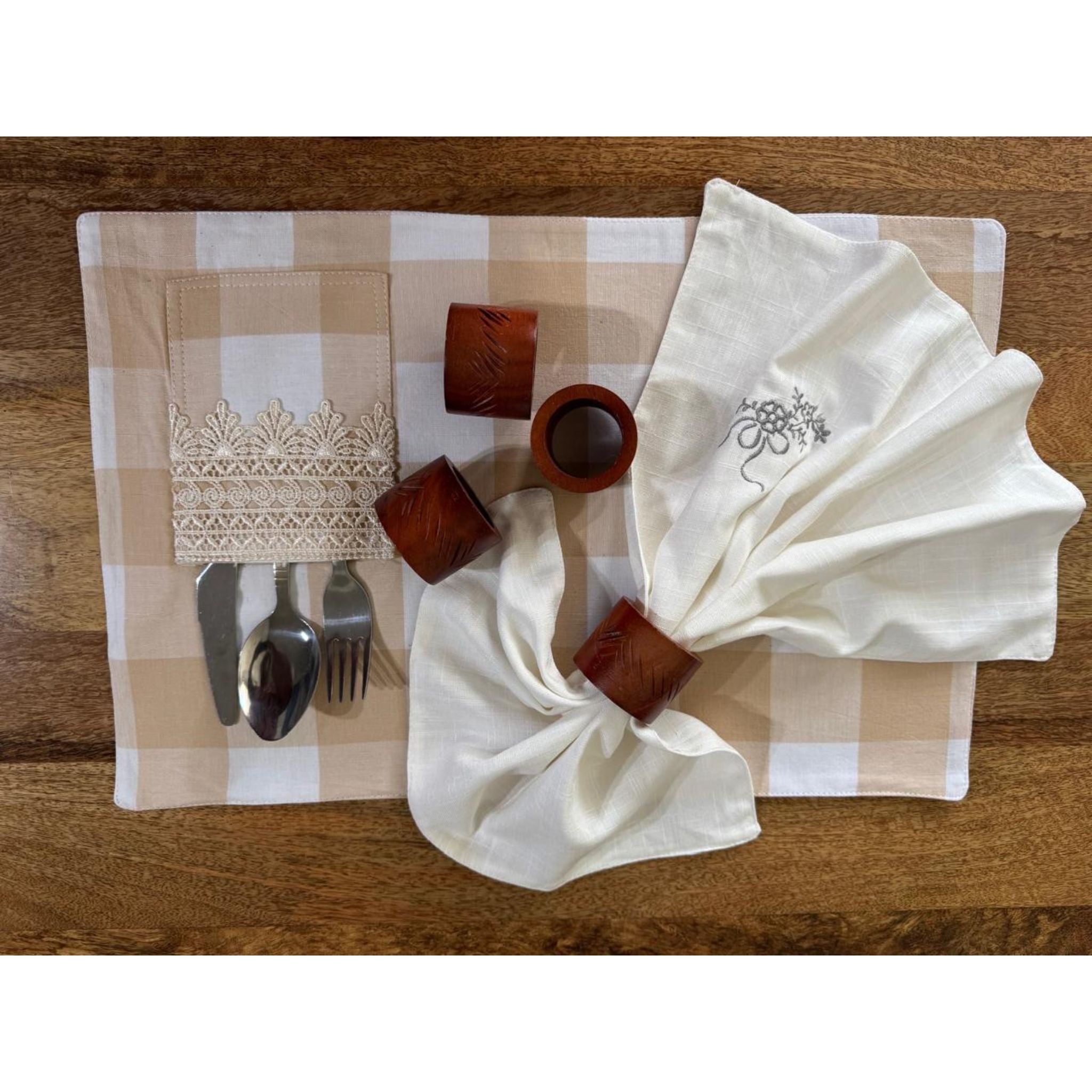 Handcrafted Wooden Ring – Natural Finish with Carved Detail