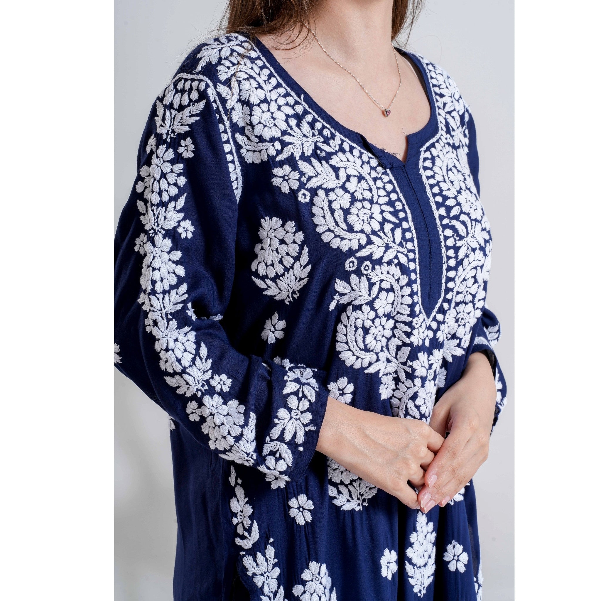 Neel Tara –  Navy Midnight Bloom Chikankari Handcrafted suit