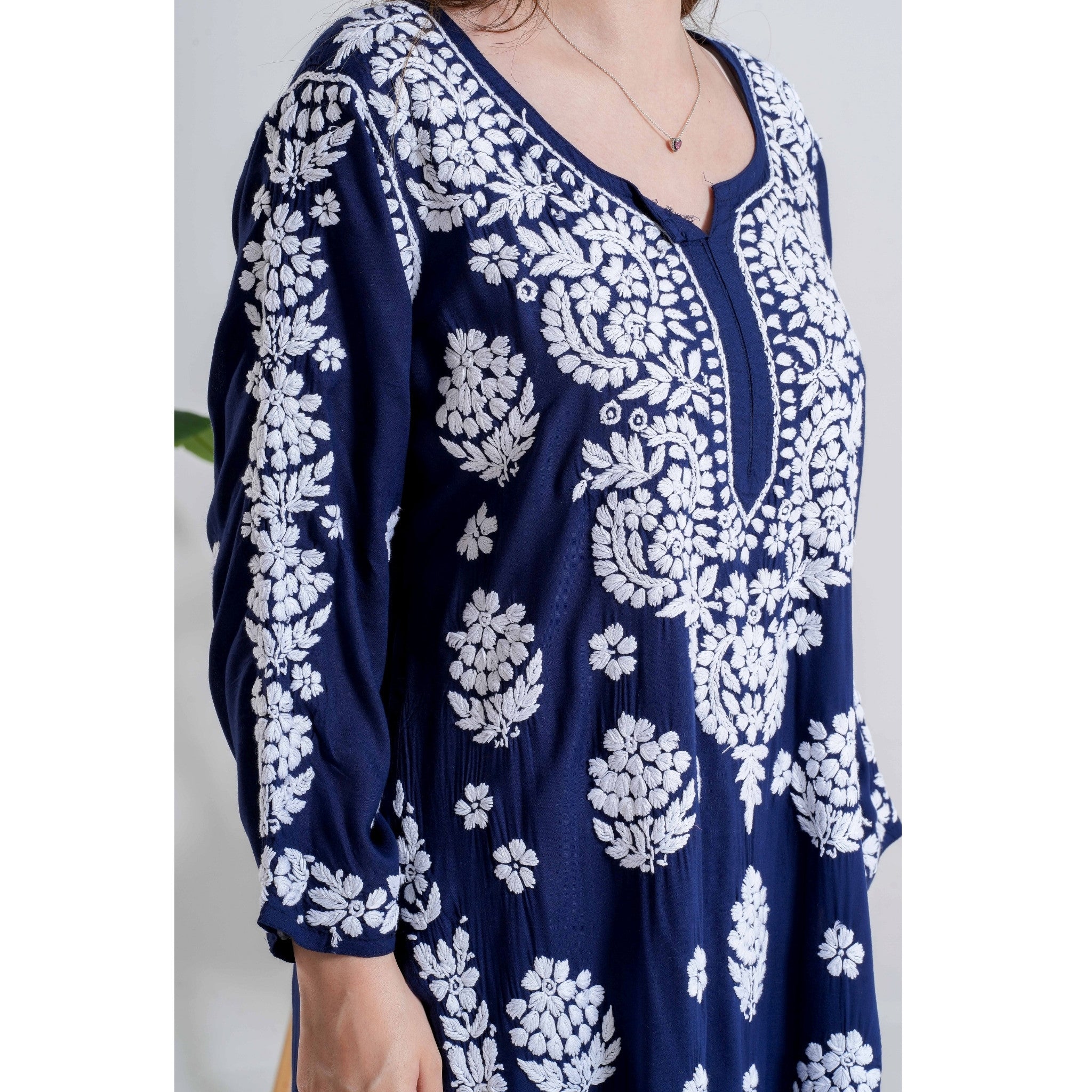 Neel Tara –  Navy Midnight Bloom Chikankari Handcrafted suit