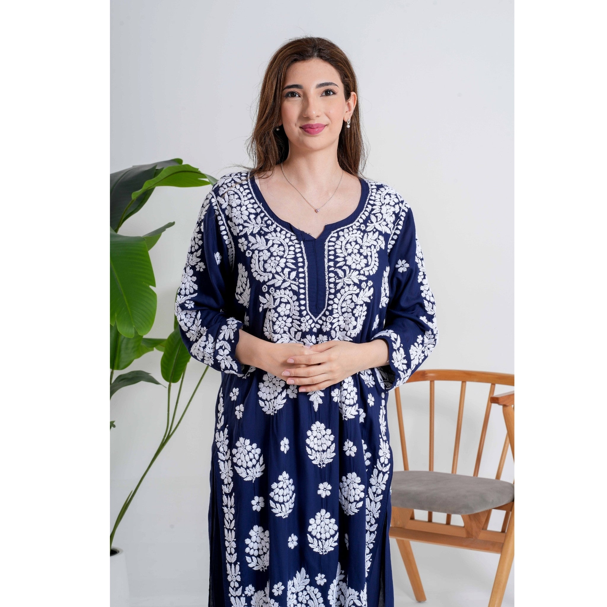 Neel Tara –  Navy Midnight Bloom Chikankari Handcrafted suit