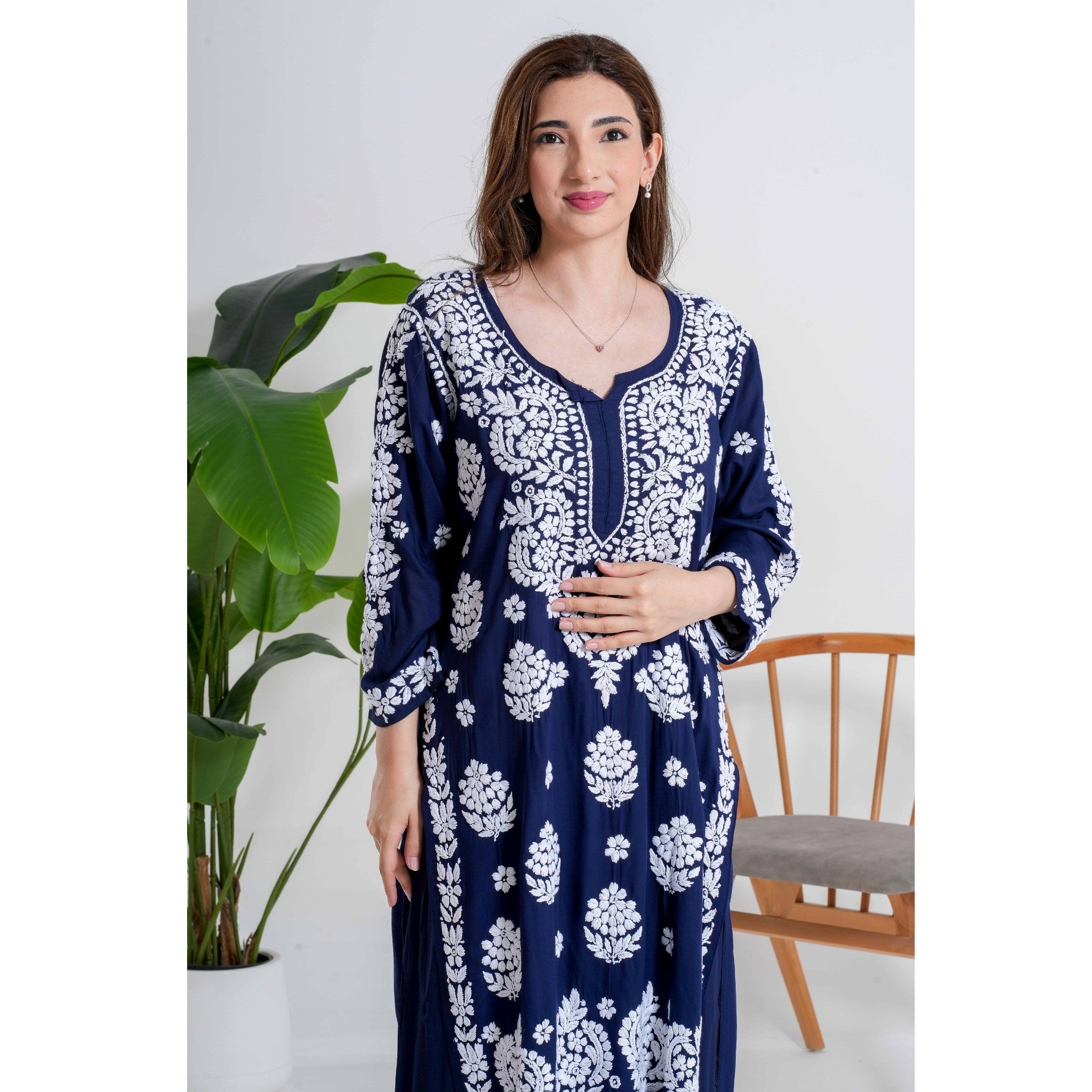 Neel Tara –  Navy Midnight Bloom Chikankari Handcrafted suit