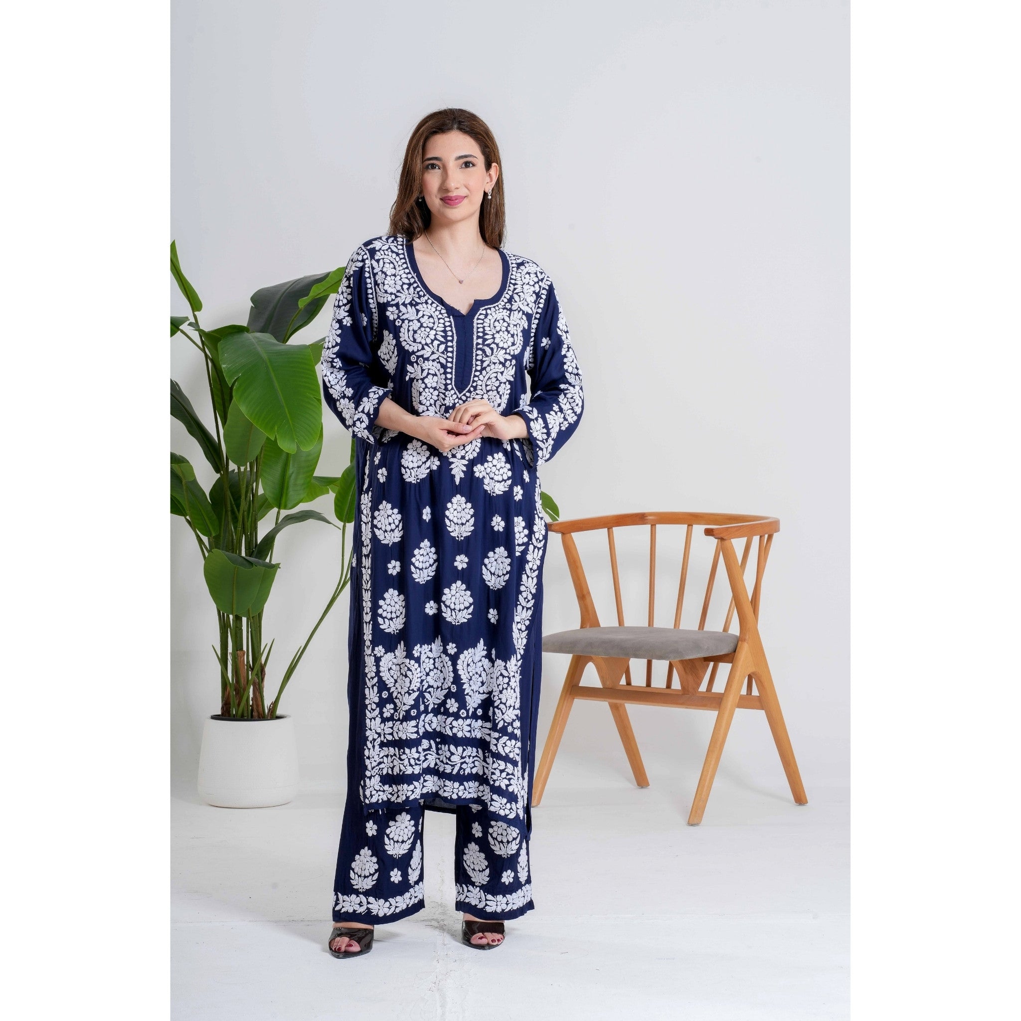 Neel Tara –  Navy Midnight Bloom Chikankari Handcrafted suit