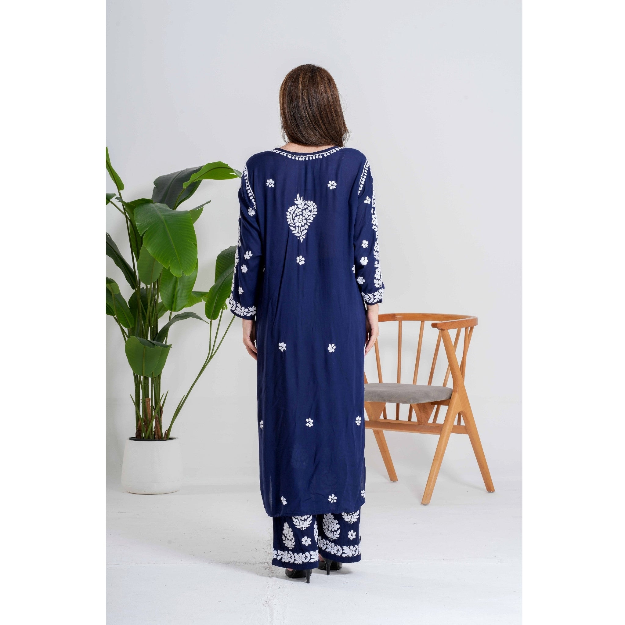 Neel Tara –  Navy Midnight Bloom Chikankari Handcrafted suit