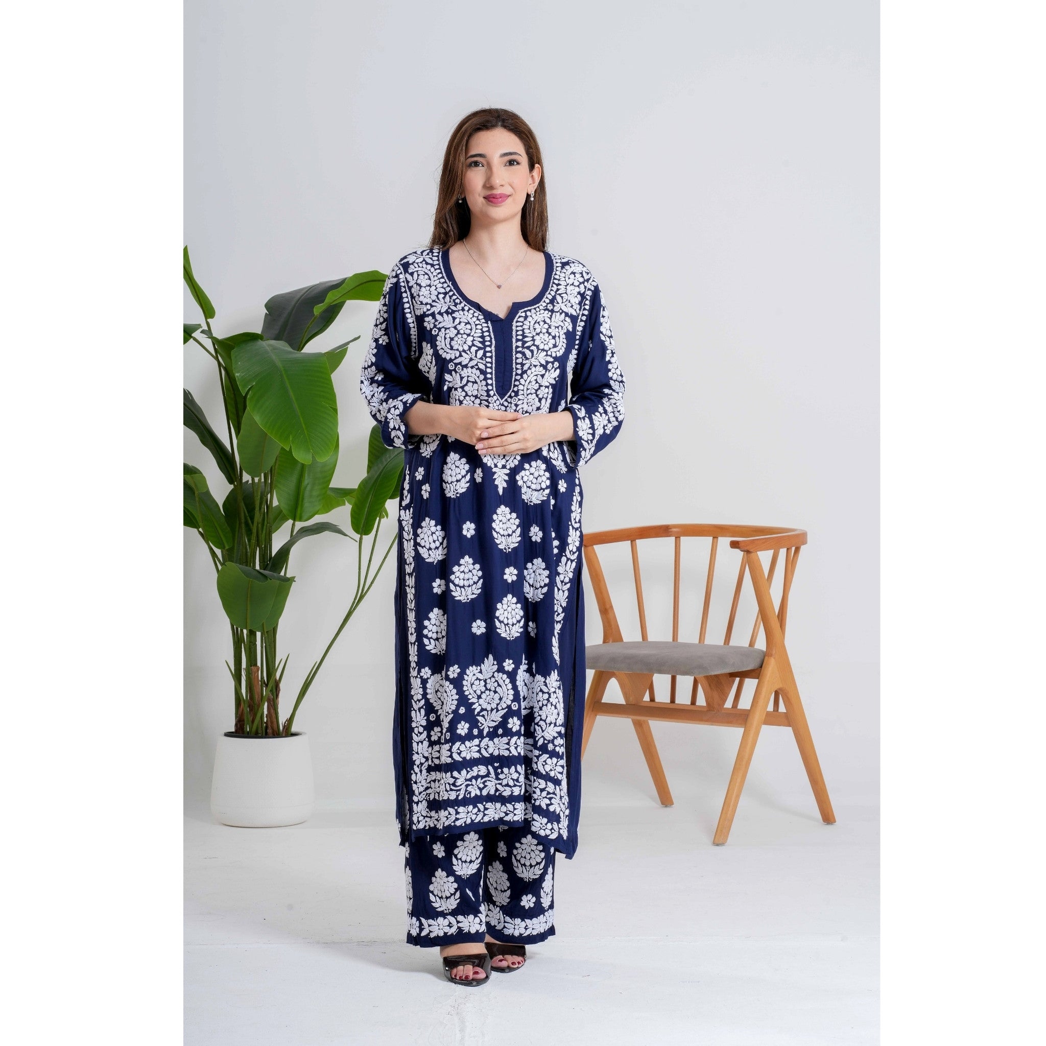 Neel Tara –  Navy Midnight Bloom Chikankari Handcrafted suit