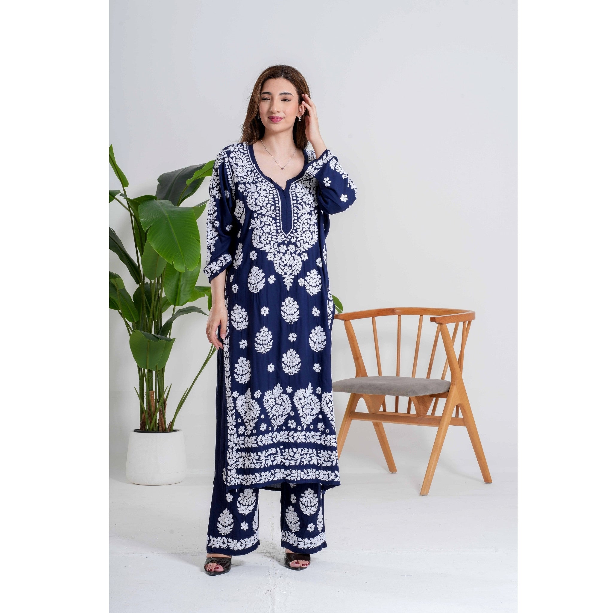 Neel Tara –  Navy Midnight Bloom Chikankari Handcrafted suit