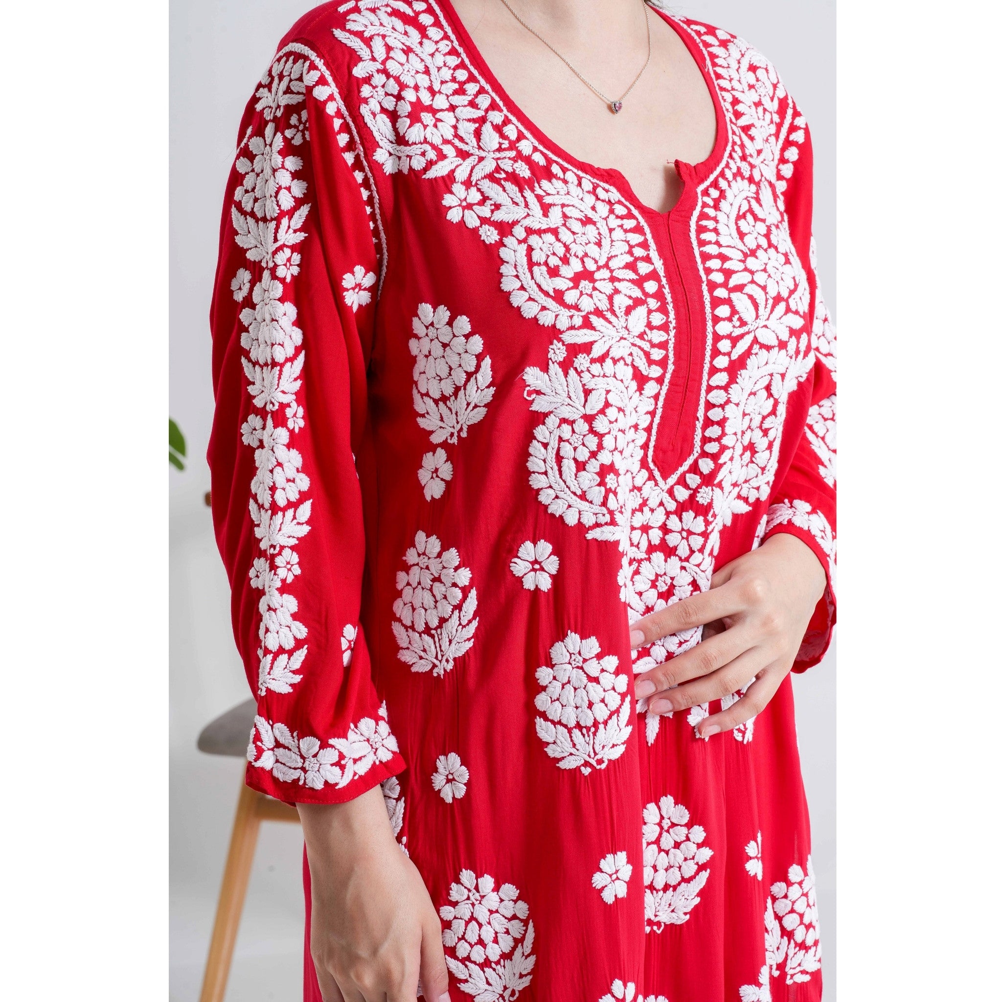 Gulnaar Crimson Red Chikankari Handcrafted suit