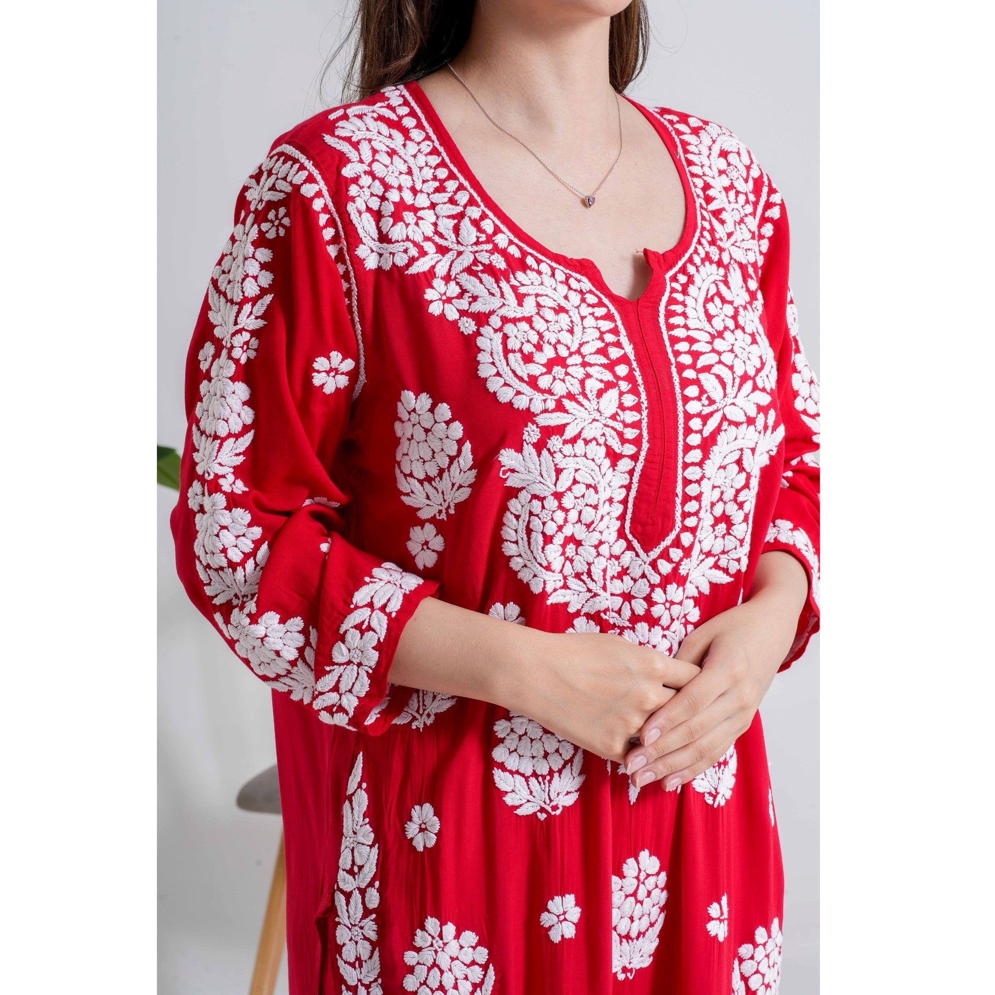 Gulnaar Crimson Red Chikankari Handcrafted suit