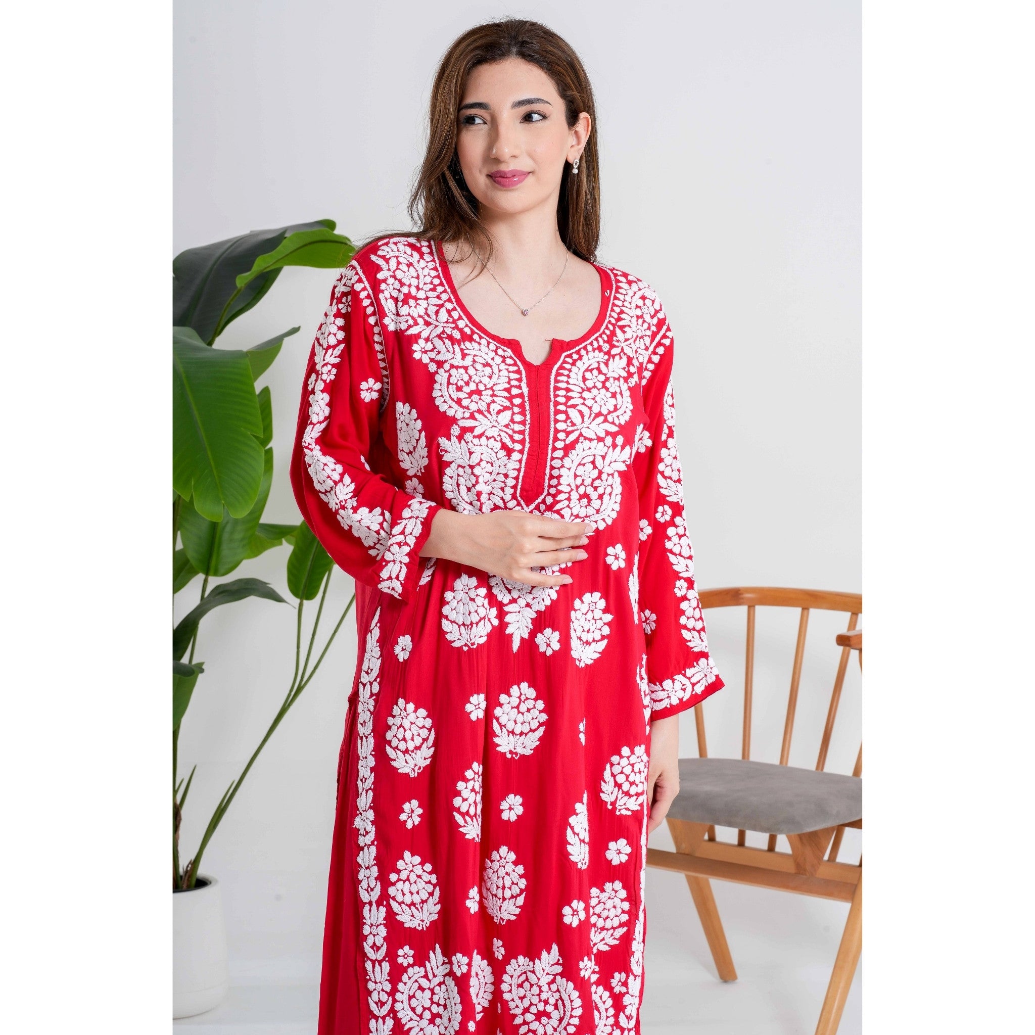 Gulnaar Crimson Red Chikankari Handcrafted suit