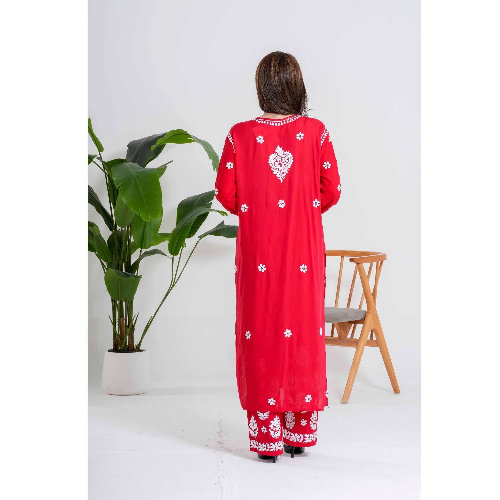 Gulnaar Crimson Red Chikankari Handcrafted suit