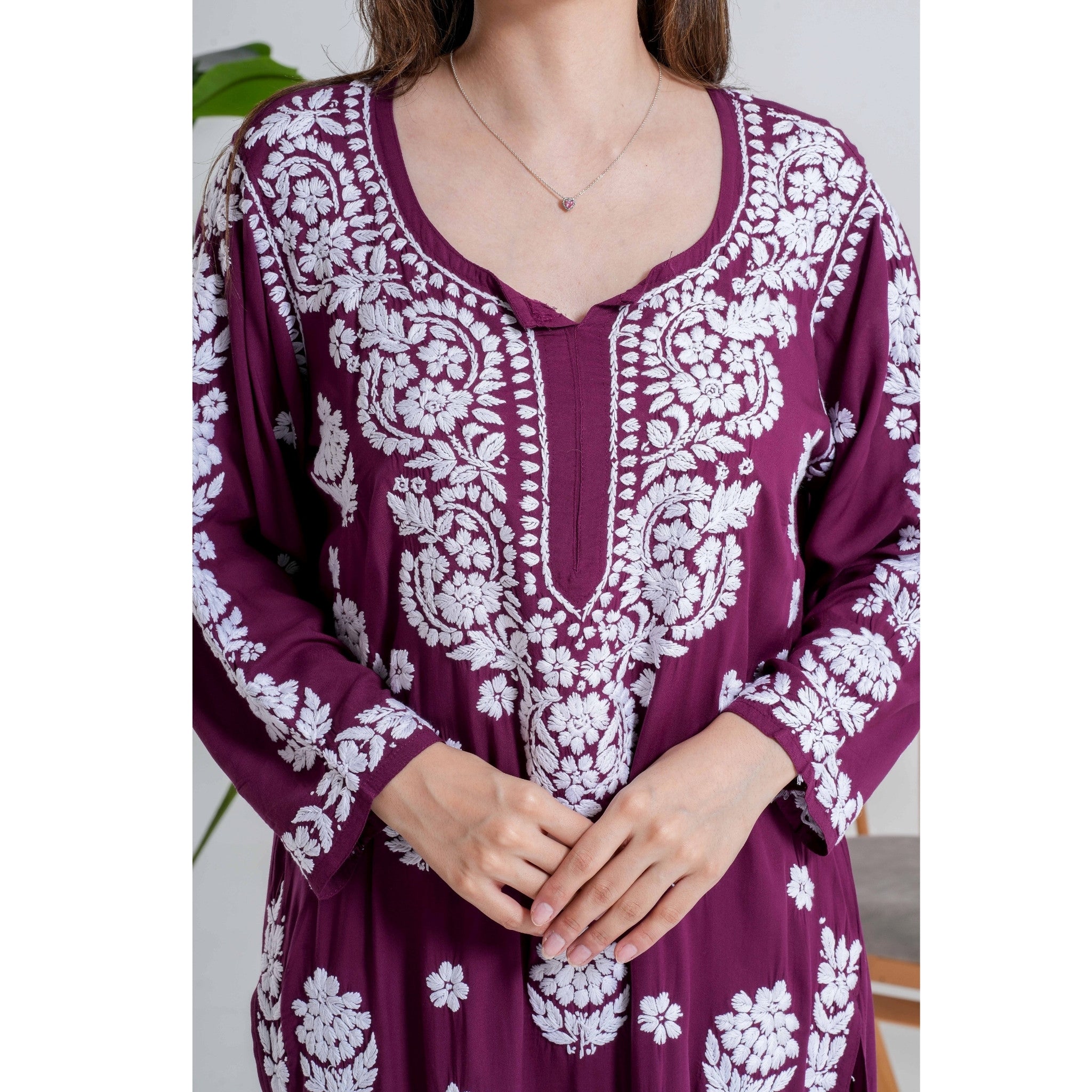 Onion Maroon Chikankari Handcrafted Suit