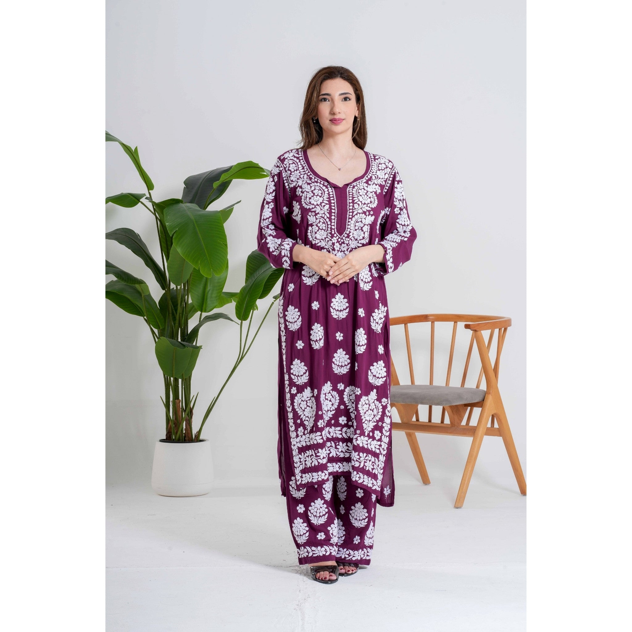 Onion Maroon Chikankari Handcrafted Suit