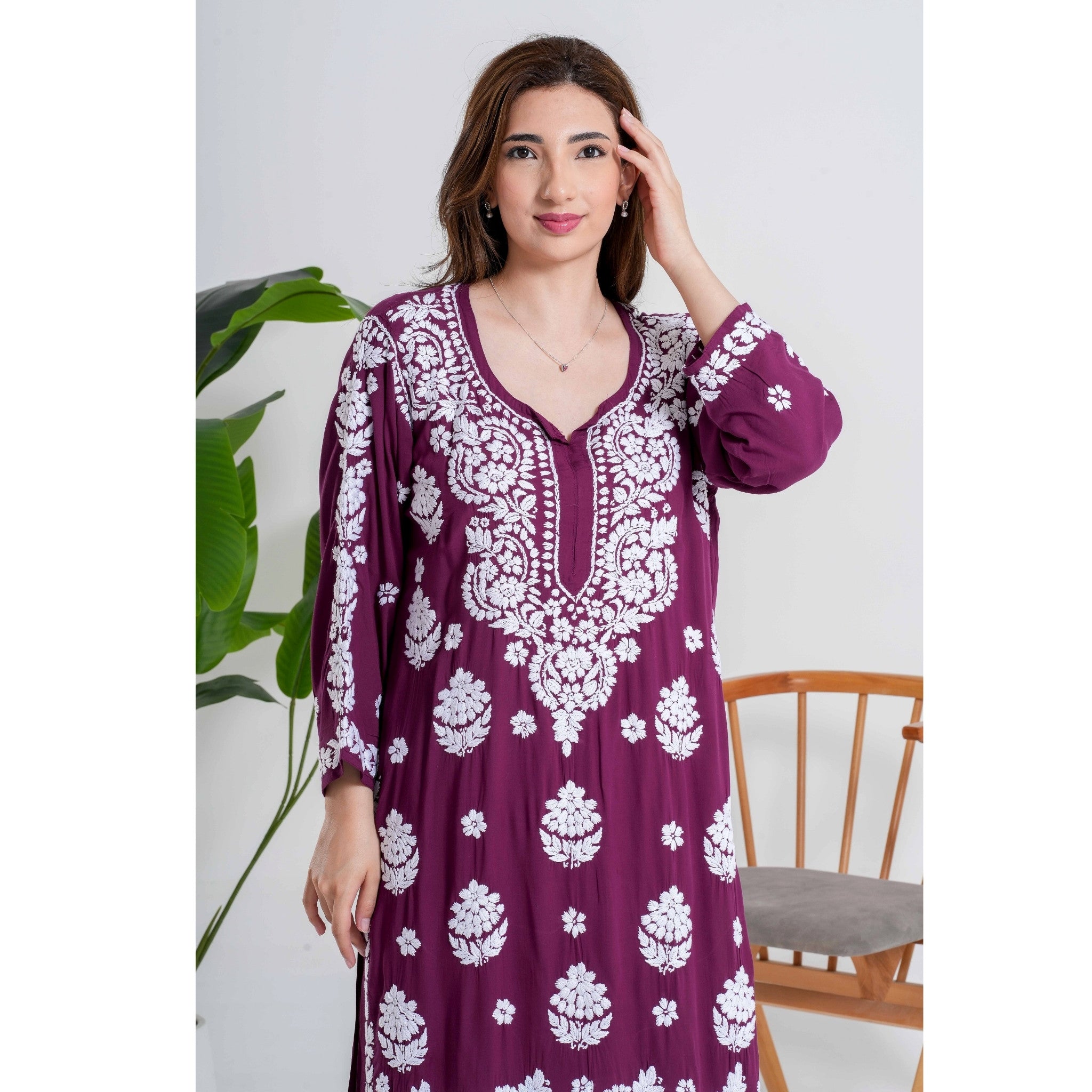 Onion Maroon Chikankari Handcrafted Suit