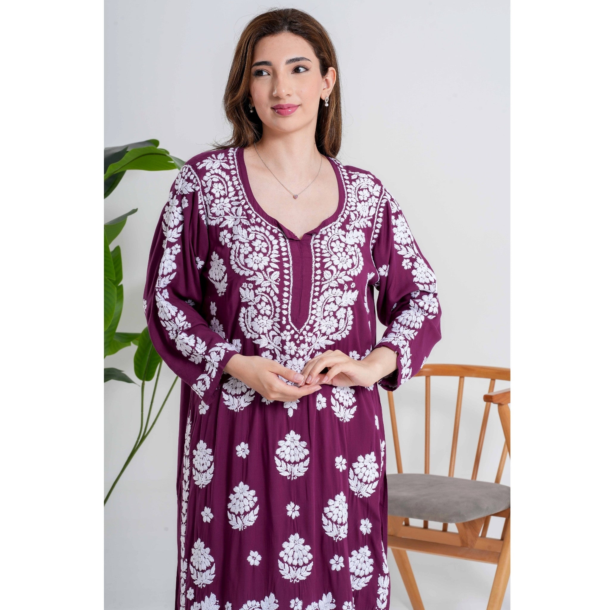 Onion Maroon Chikankari Handcrafted Suit