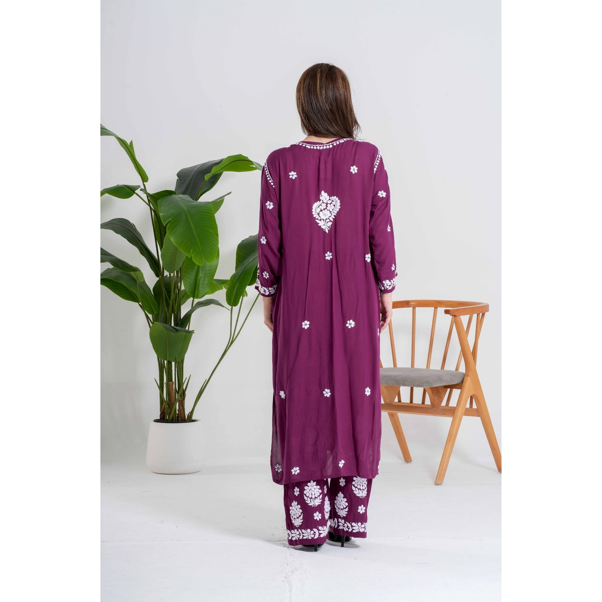 Onion Maroon Chikankari Handcrafted Suit