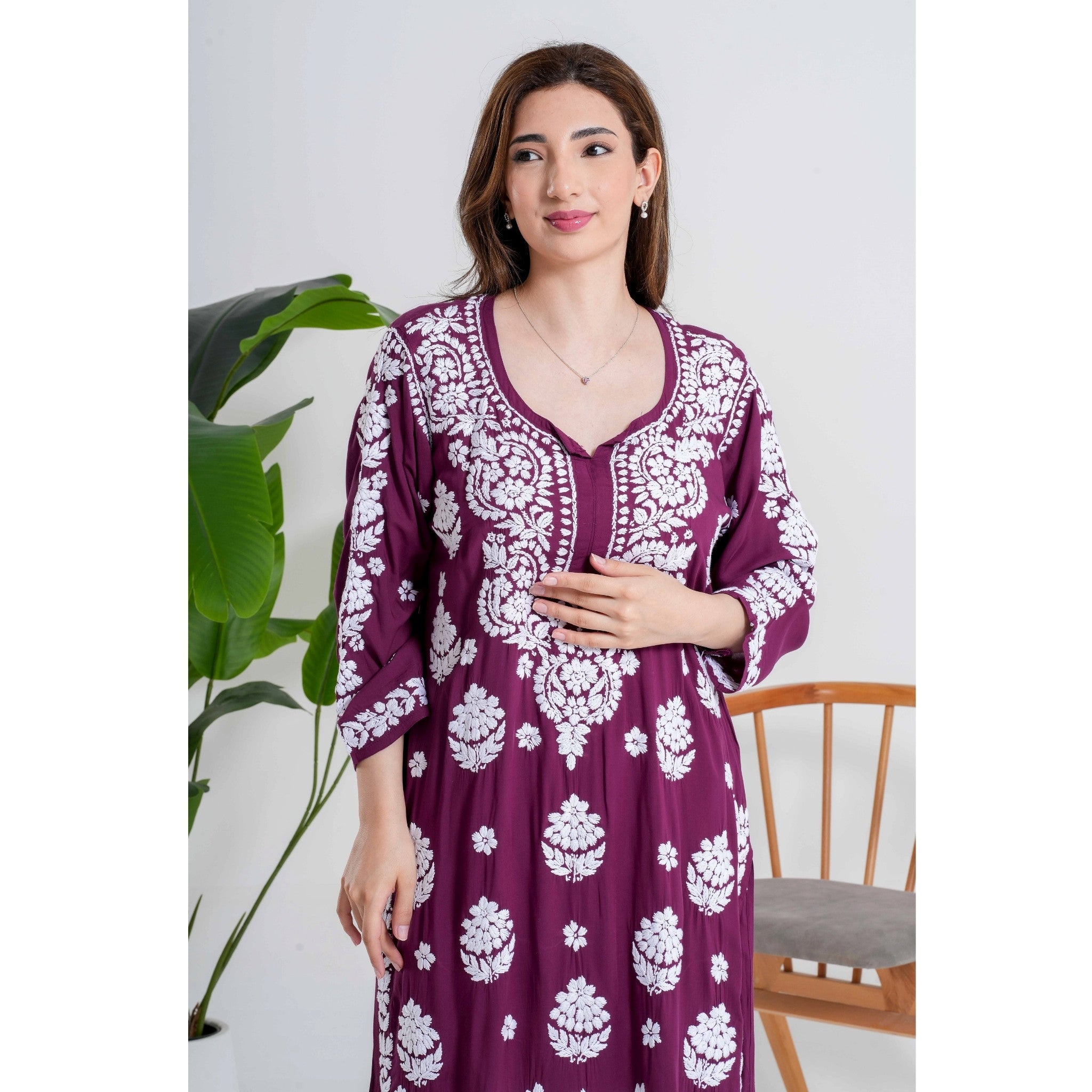 Onion Maroon Chikankari Handcrafted Suit