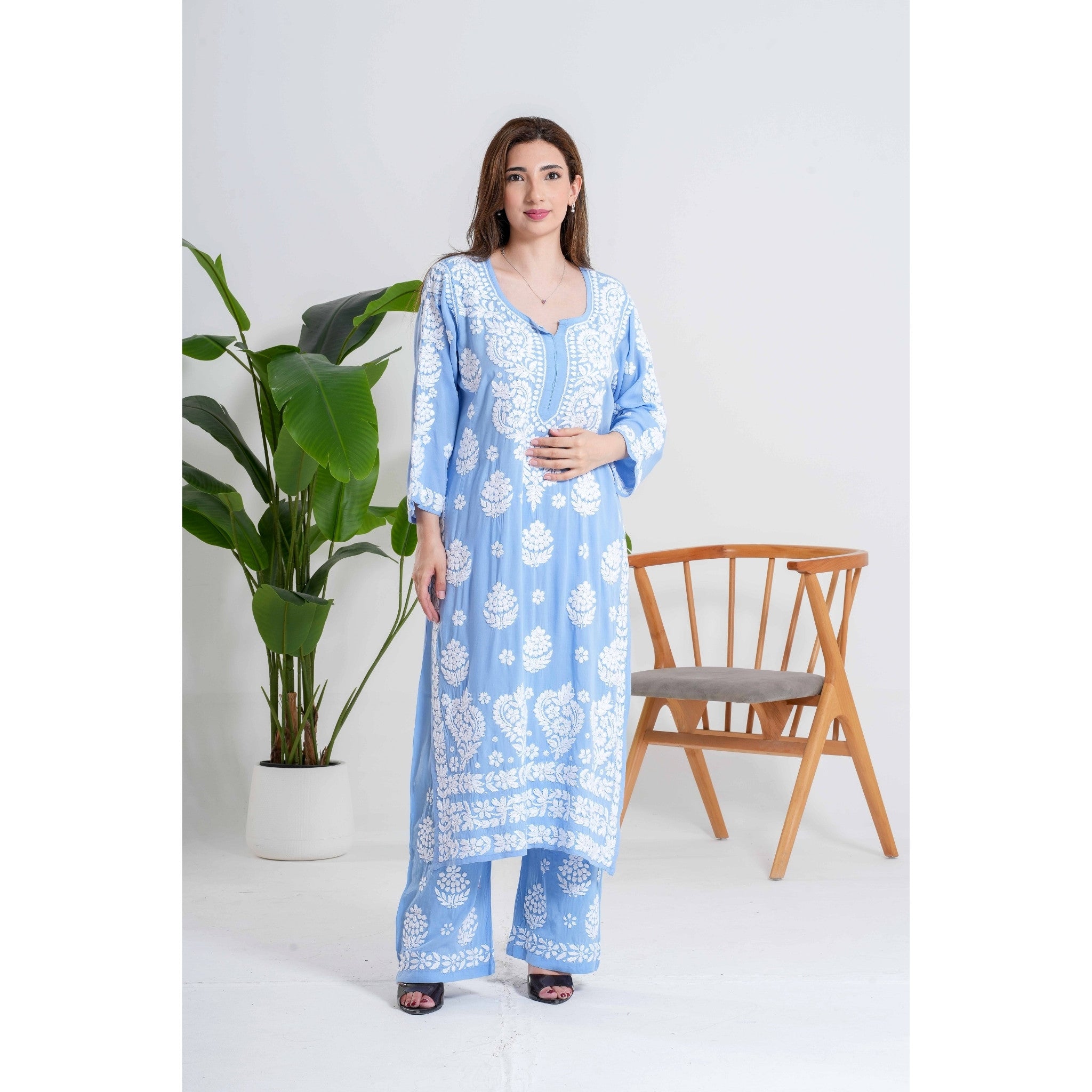 Fiza Sky Whisper Blue Chikankari Handcrafted set