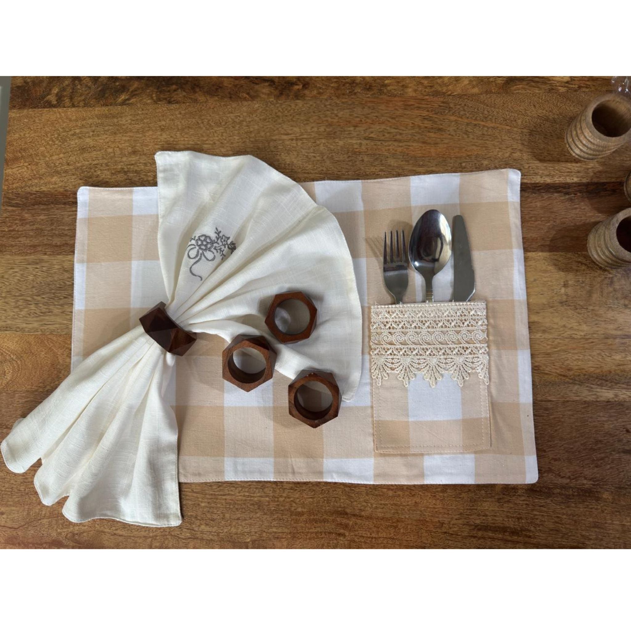 Handcrafted Faceted Wooden Ring – Natural Brown Finish