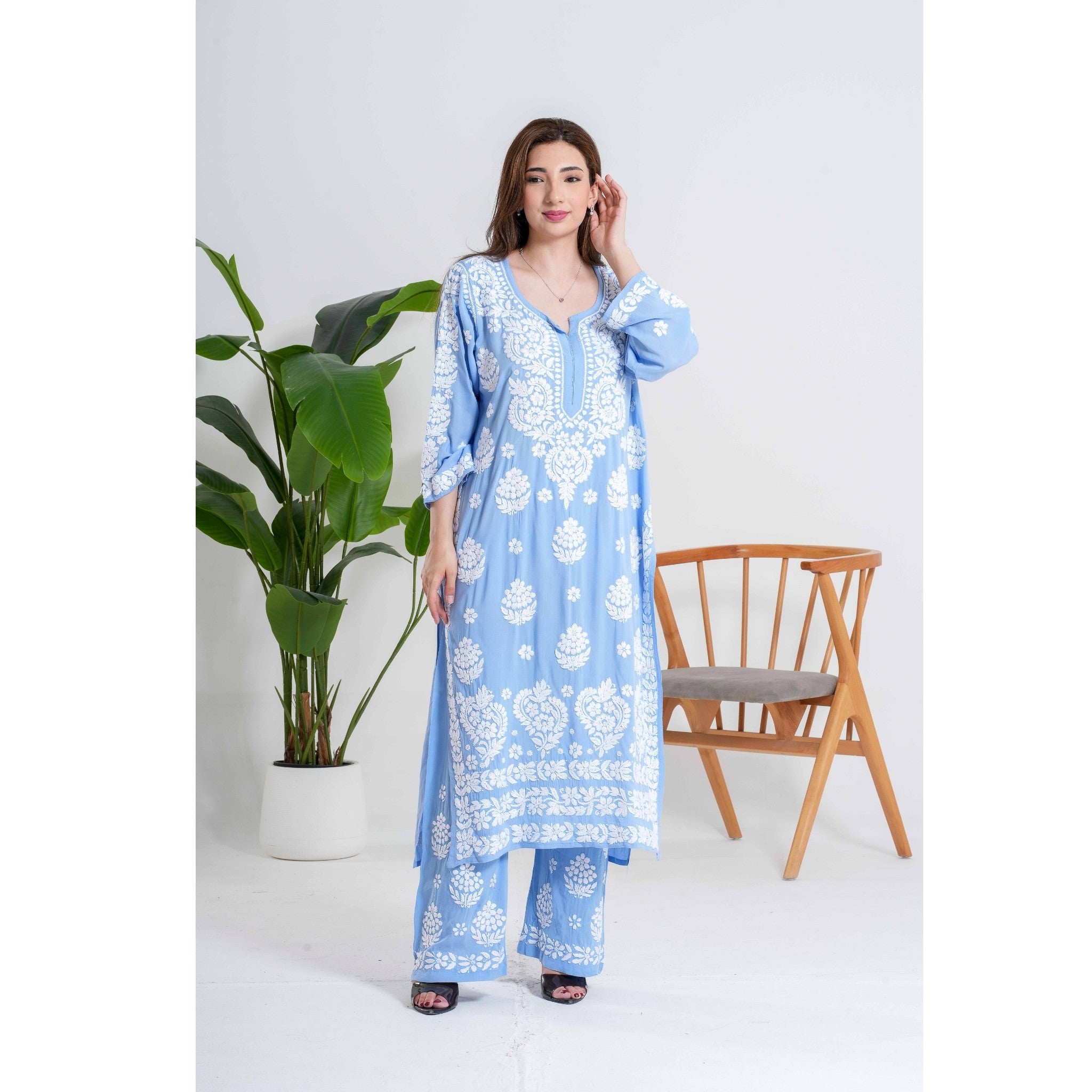 Fiza Sky Whisper Blue Chikankari Handcrafted set