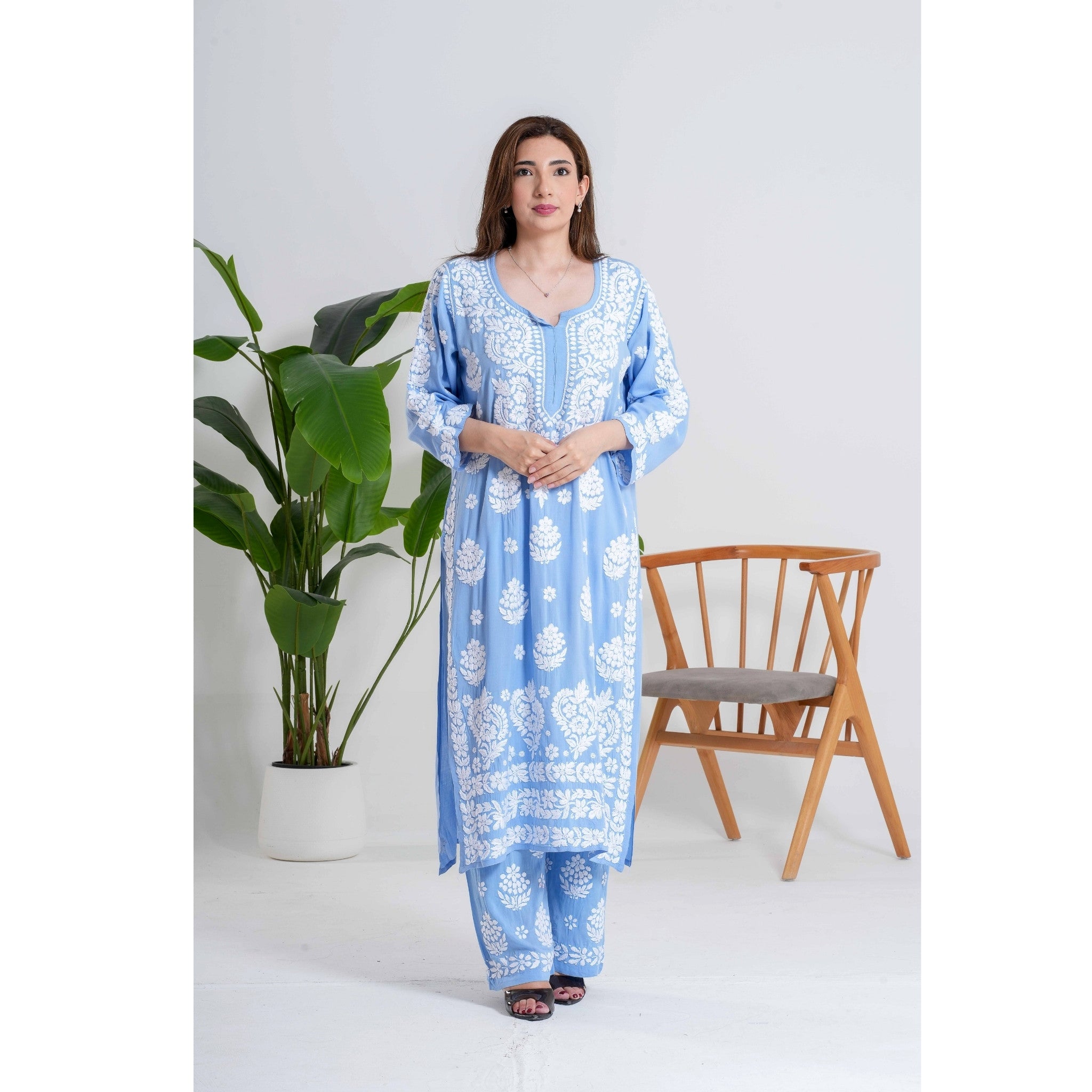 Fiza Sky Whisper Blue Chikankari Handcrafted set
