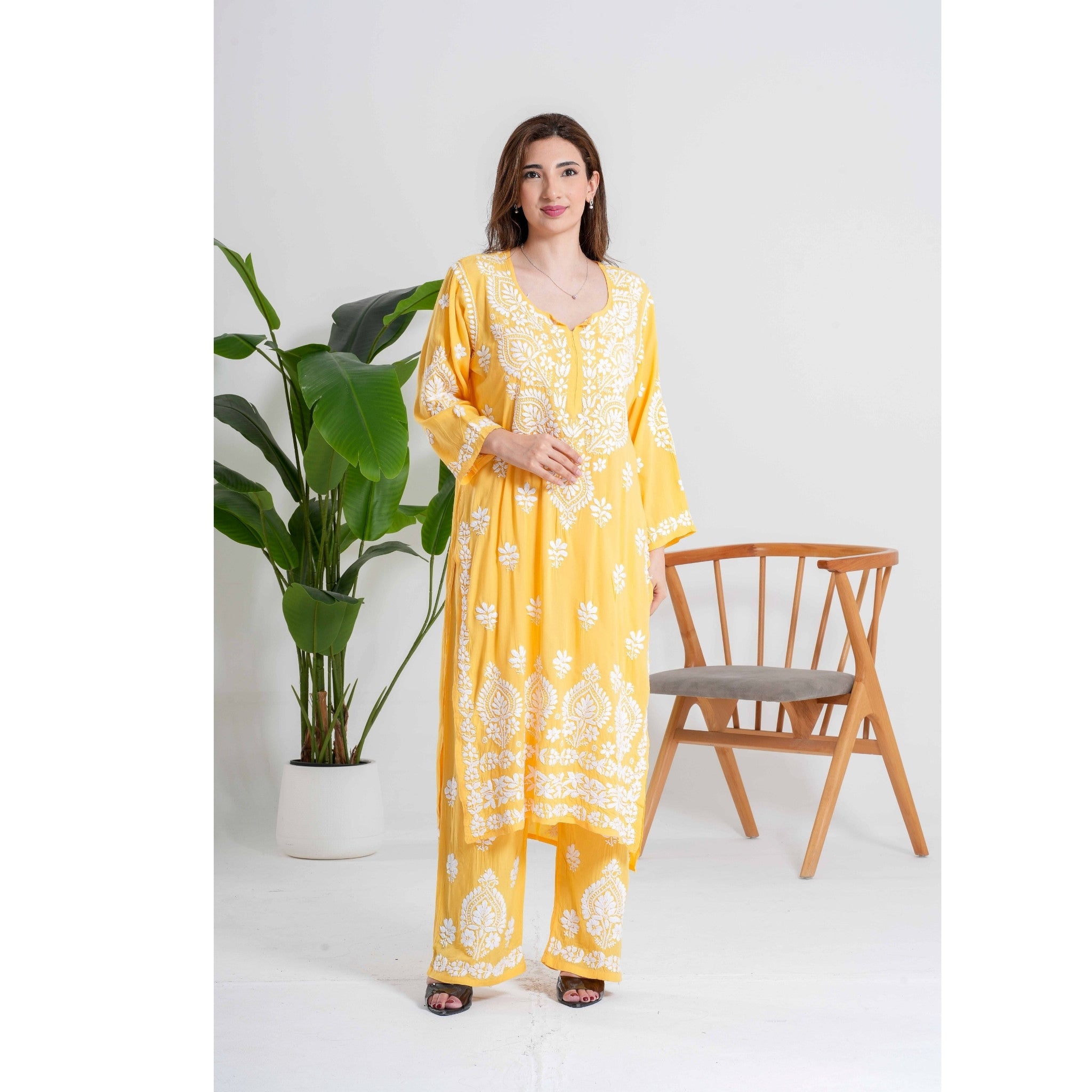 Noorani Marigold Yellow Handcrafted Chikankari Set
