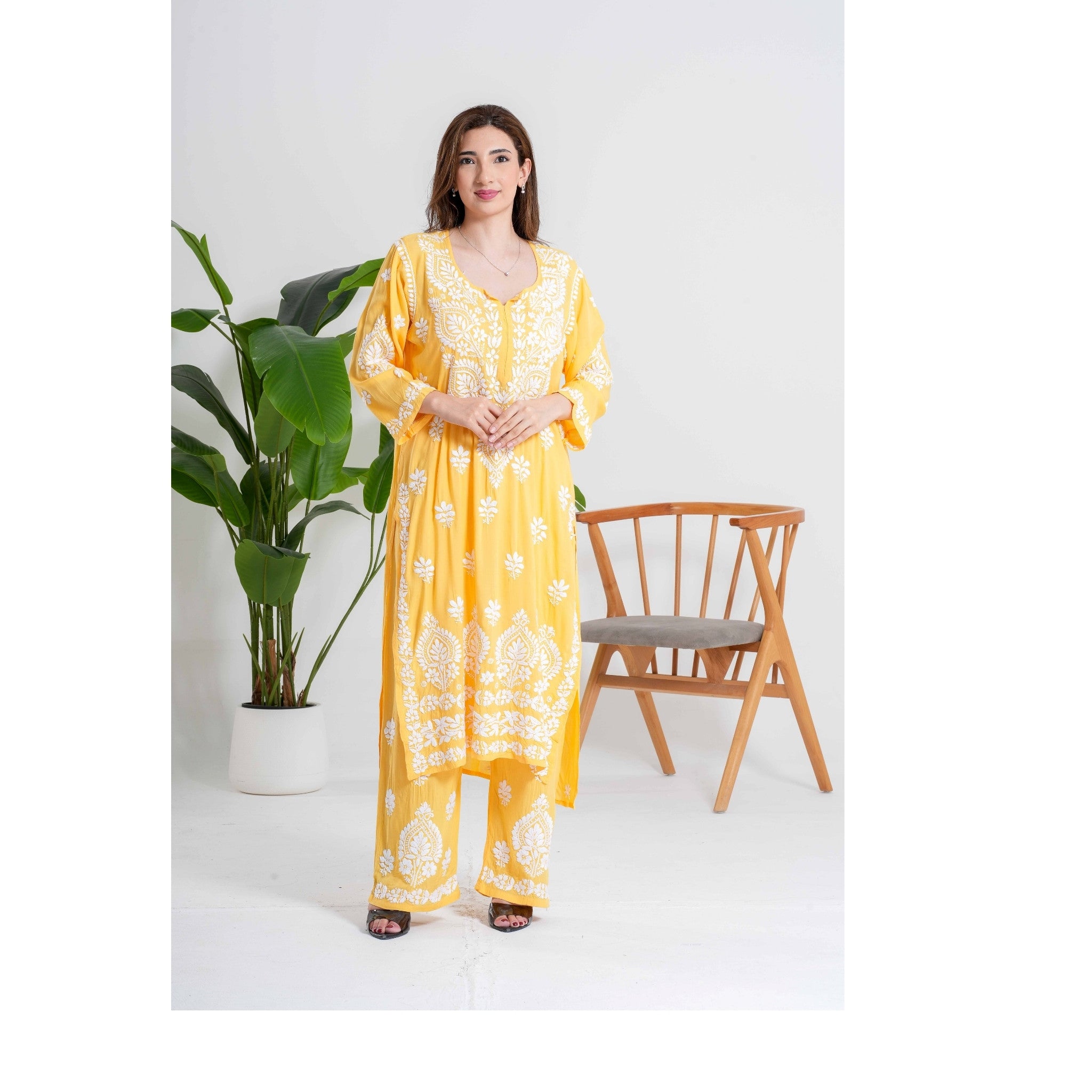 Noorani Marigold Yellow Handcrafted Chikankari Set