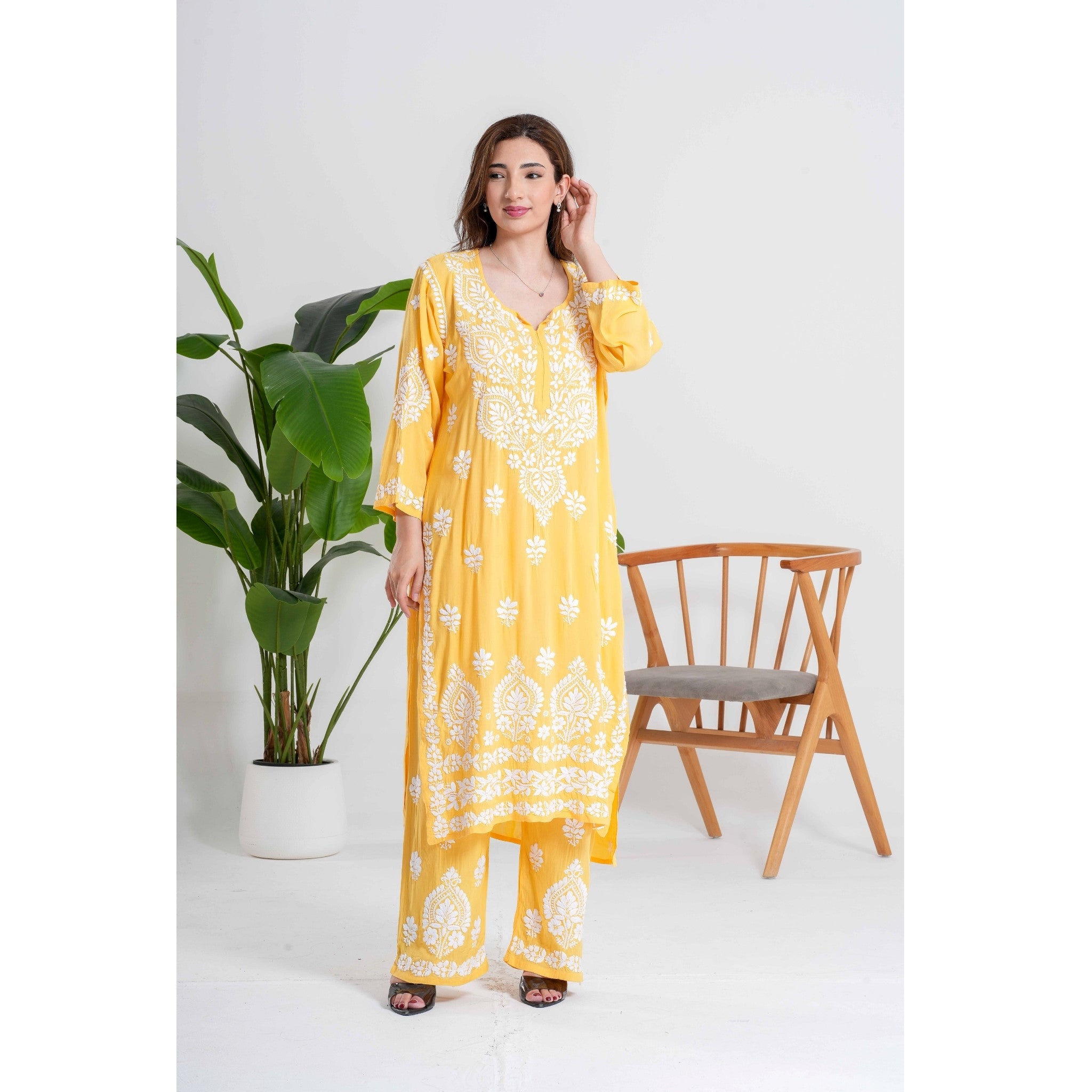 Noorani Marigold Yellow Handcrafted Chikankari Set
