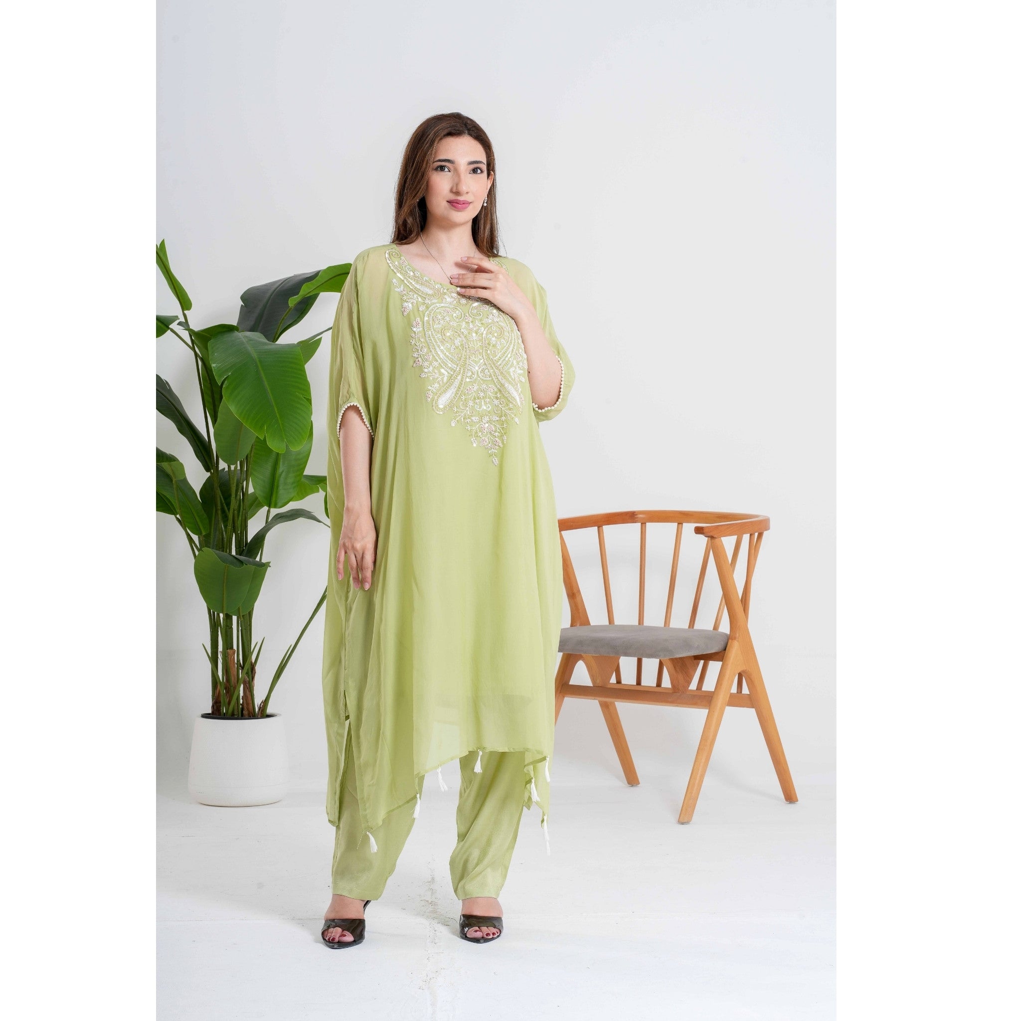 Light Green 3pc Kaftan Pant Set