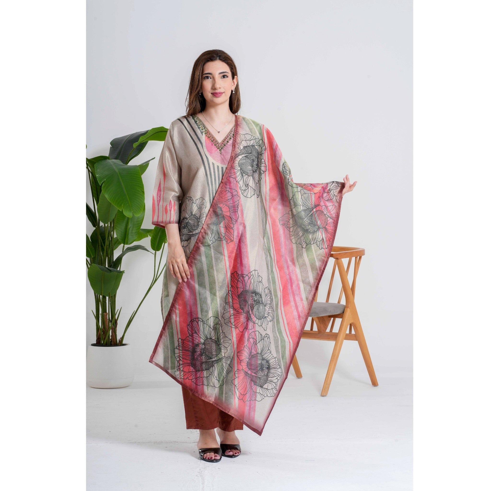 Grey Floral 3pc Salwar Kameez