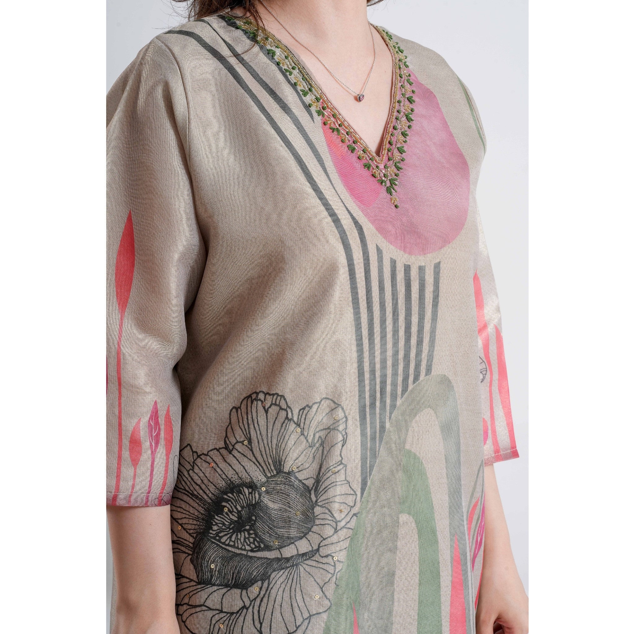 Grey Floral 3pc Salwar Kameez