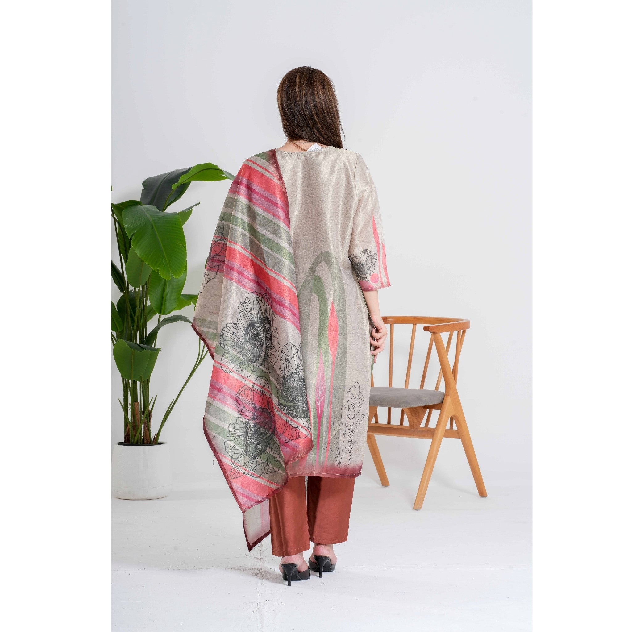 Grey Floral 3pc Salwar Kameez