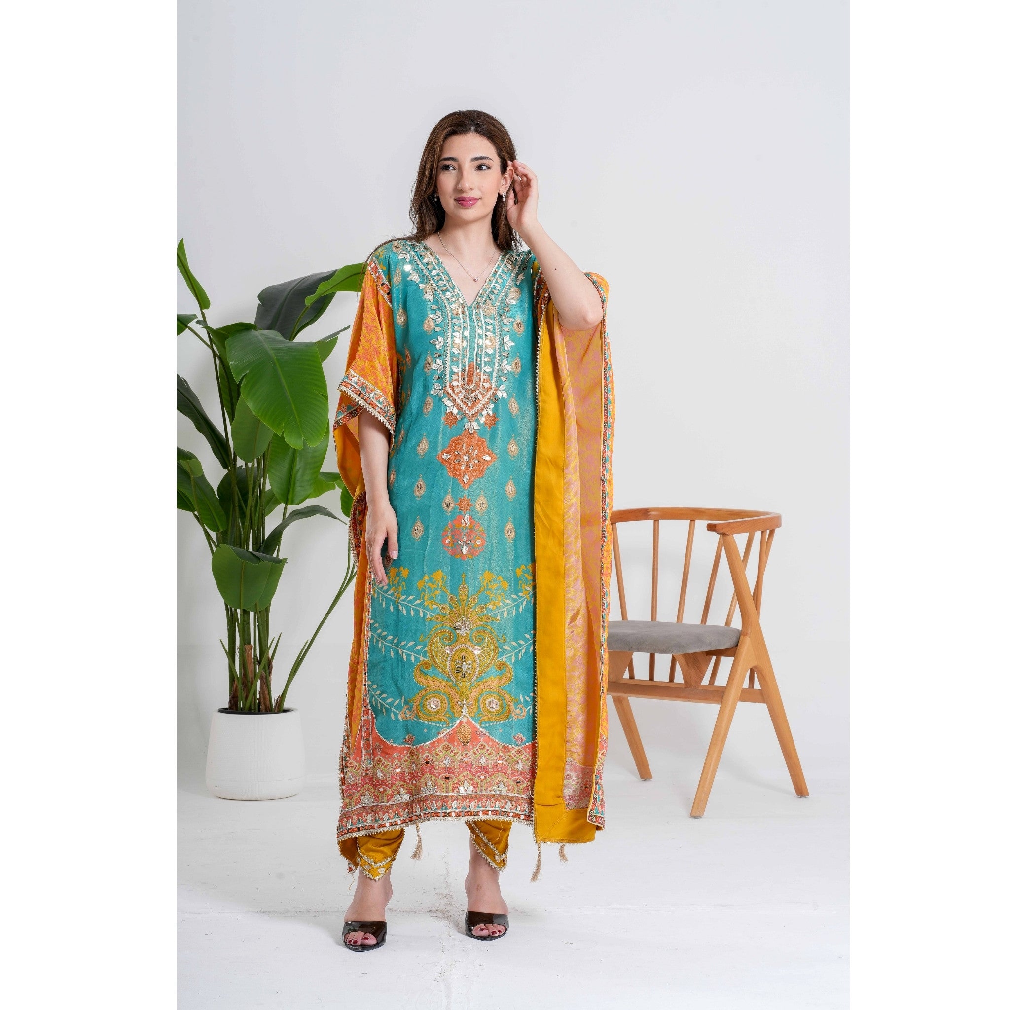 Teal  3-Piece Kaftan Set