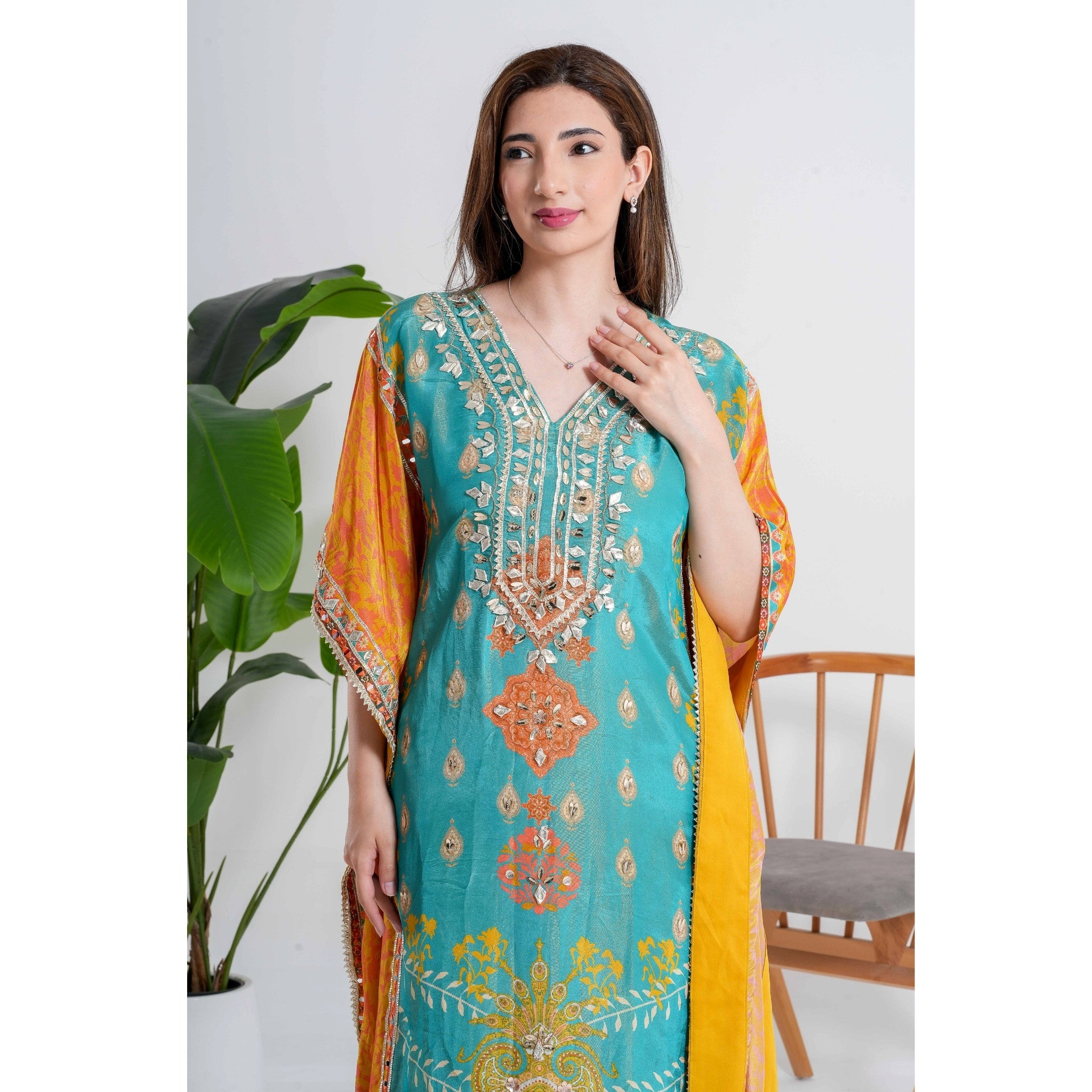Teal  3-Piece Kaftan Set