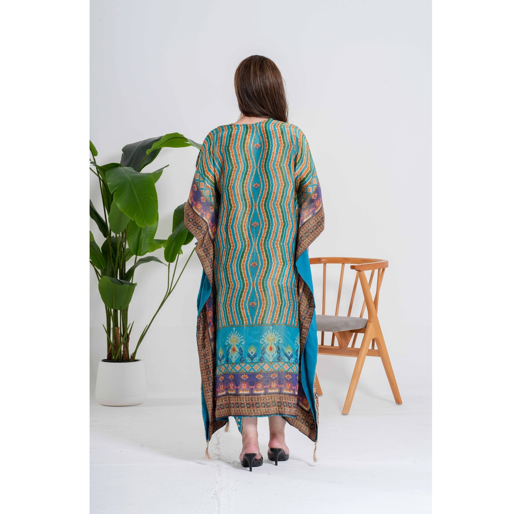 Multicolor Hand-Embroidered Kaftan Pant Set