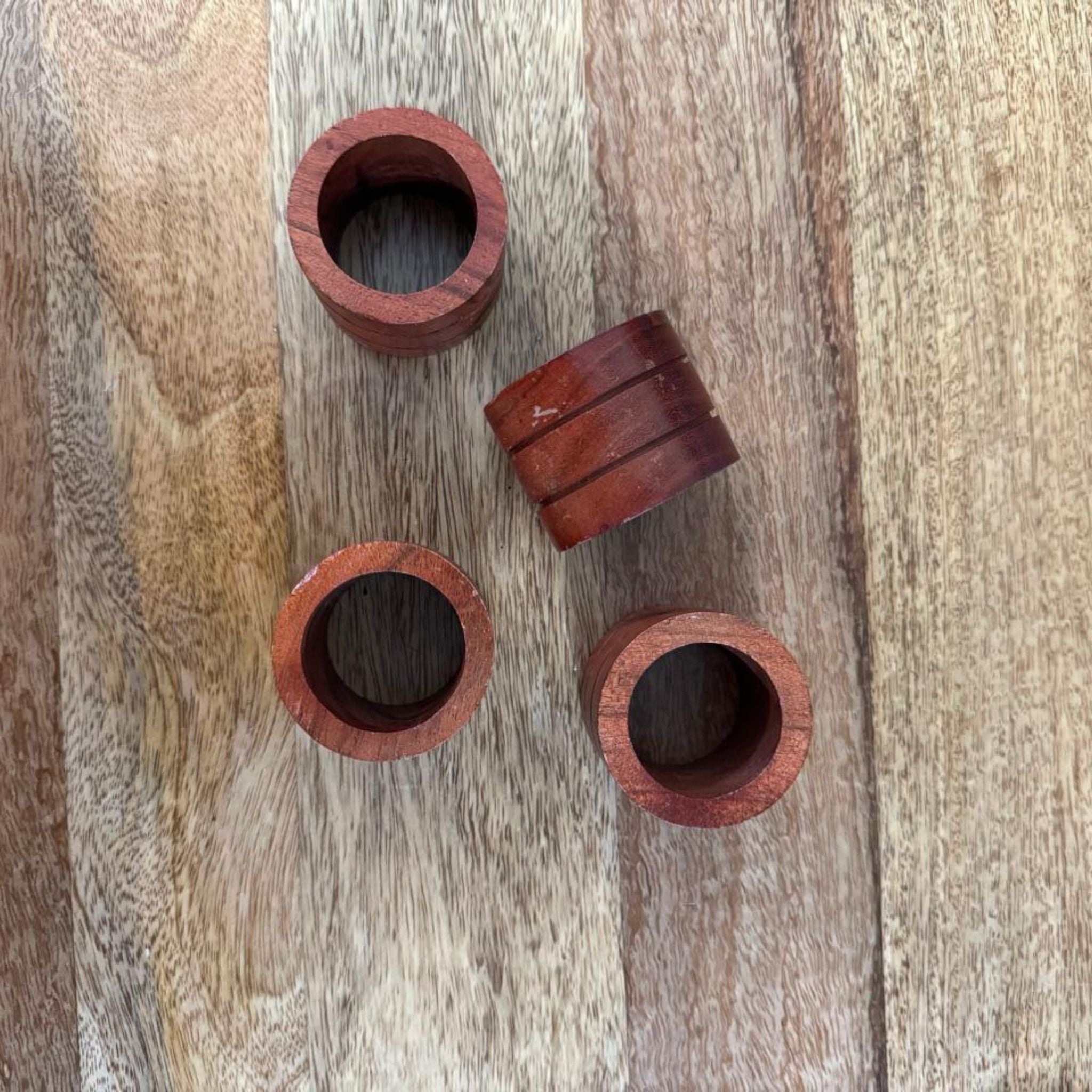 Handcrafted Natural Wooden Ring – Reddish Brown Finish