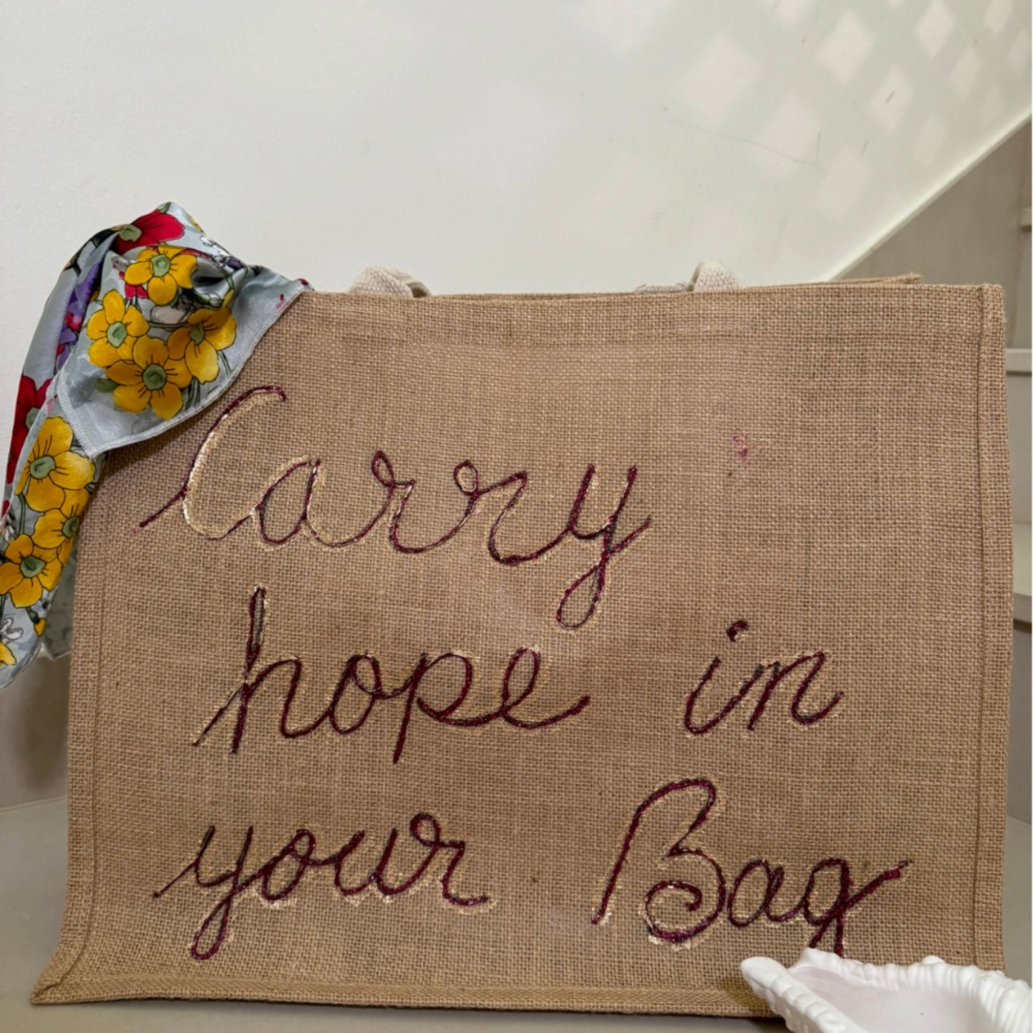 Carry Hope” Sustainable Jute Tote – Handcrafted with Inspirational Text