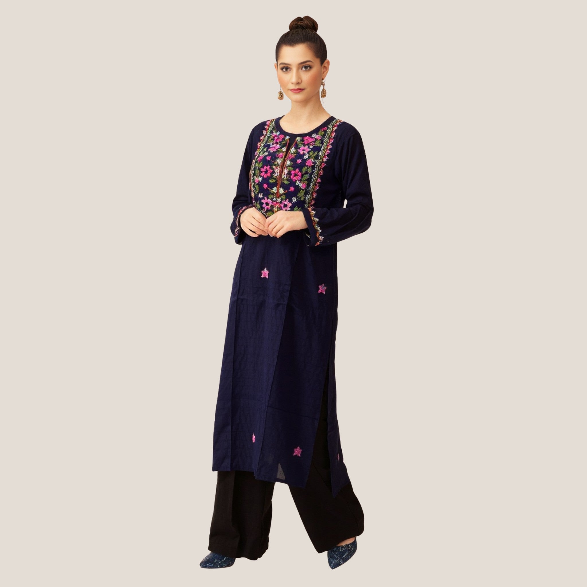 Navy Blue Woven Kurti