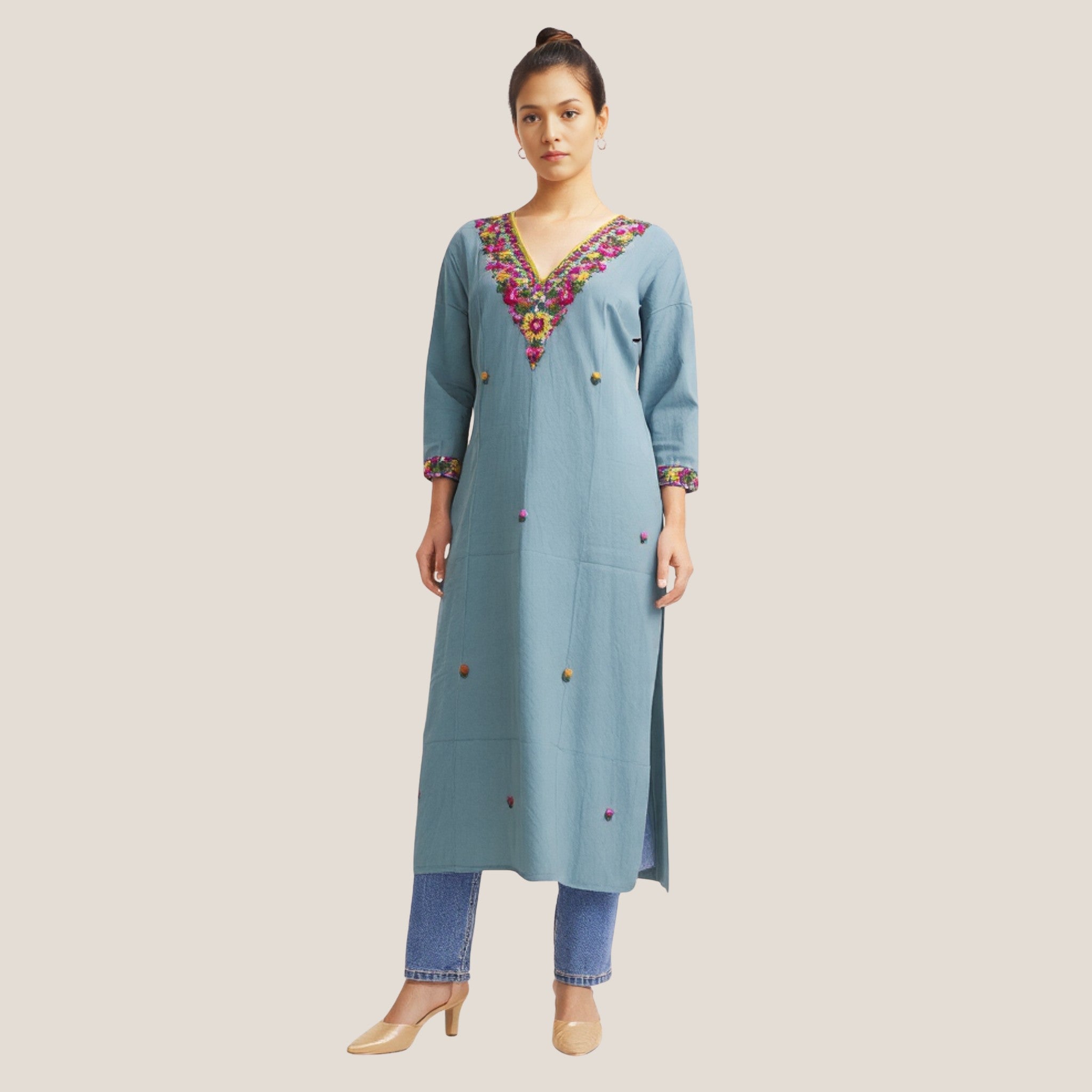 Greyish Blue woven Kurti