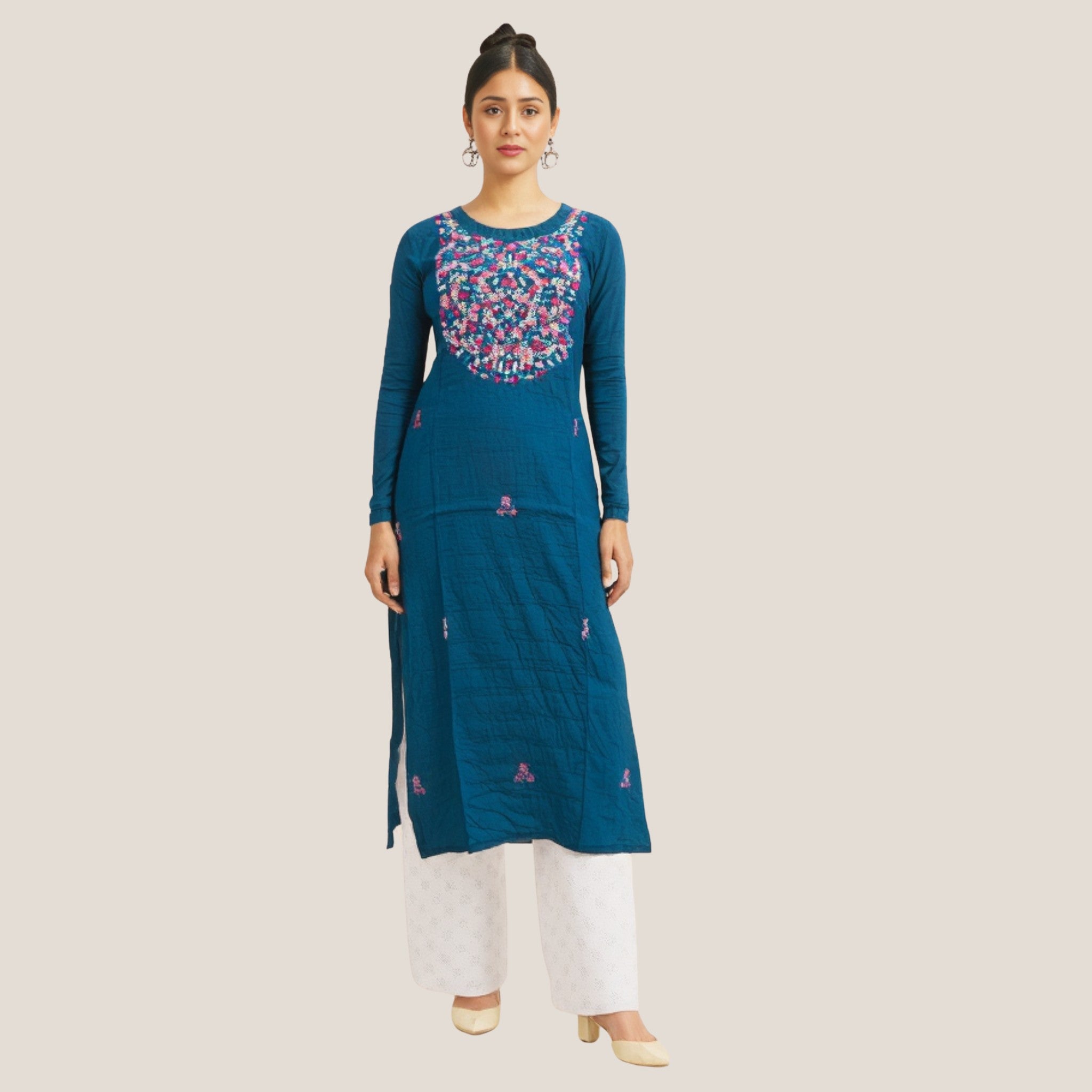 Teal Blue Woven Kurti