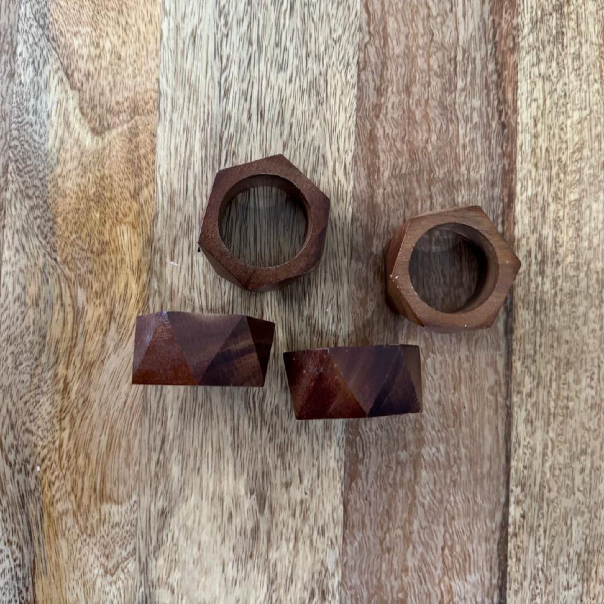 Handcrafted Faceted Wooden Ring – Natural Brown Finish
