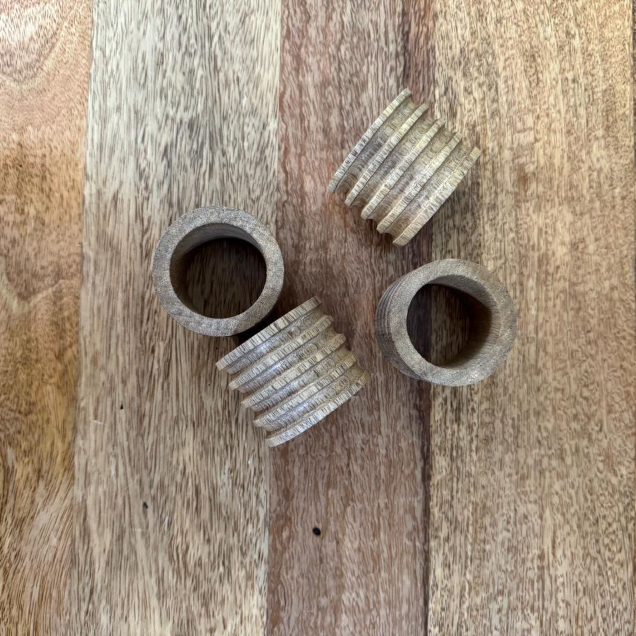 Nature-Carved Hollow Wooden Ring – Grooved Texture | Handcrafted Elegance