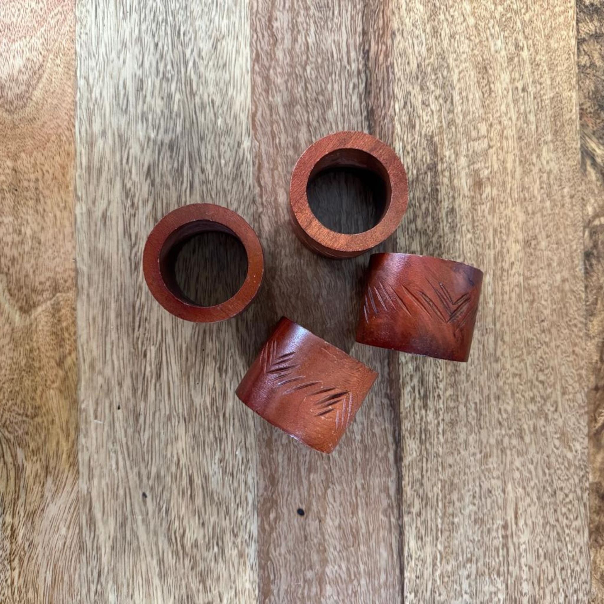 Handcrafted Wooden Ring – Natural Finish with Carved Detail