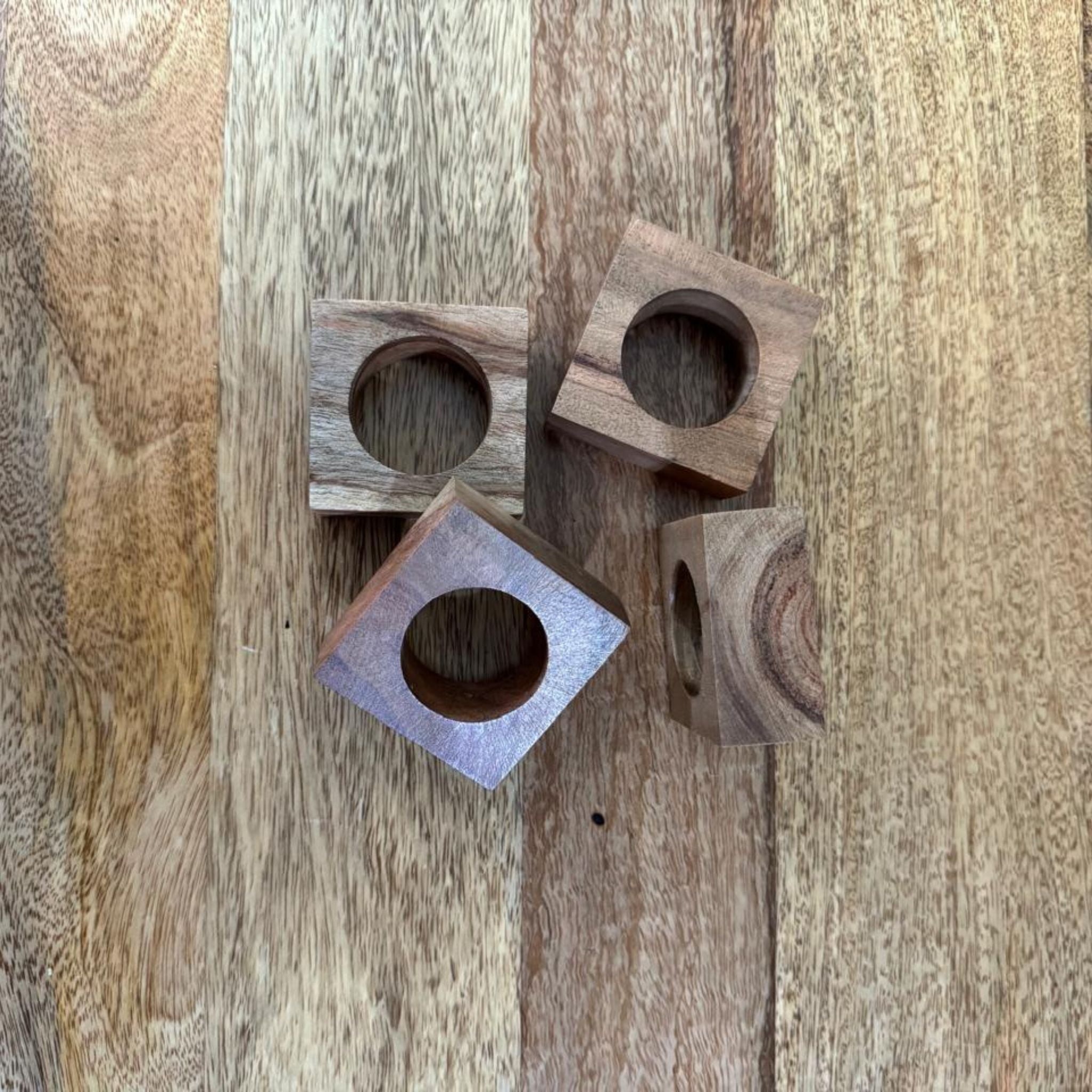 Handmade Wooden Ring Block – Natural Finish with Center Cutout